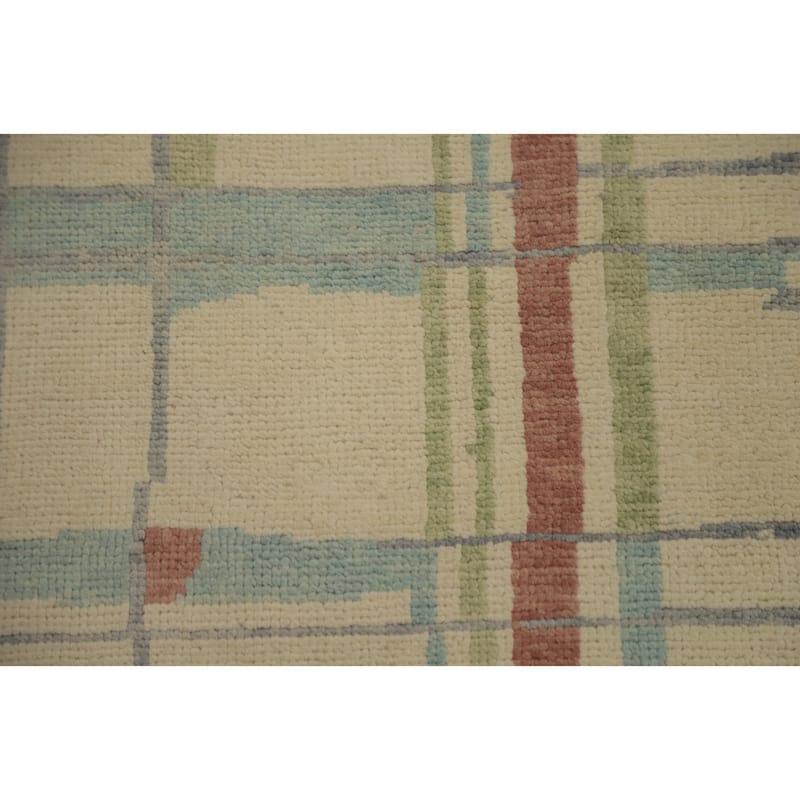 Hand Knotted Oriental 100% Wool Carpet Modern Geometric Beige & Ivories Gabbeh Area Rug - 12' 0'' X 9' 3''