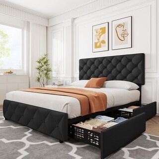 Linen Upholstered Platform Bed Frame with Adjustable Headboard - Bed ...