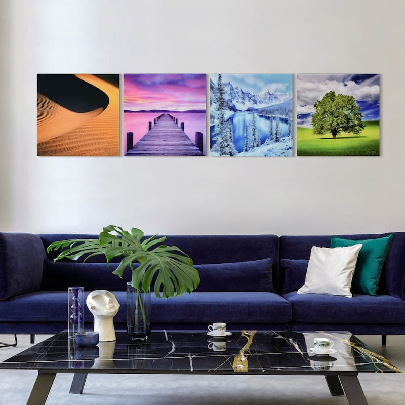 "Solitude & Sceneary" Frameless Free Floating Reverse Printed Tempered Glass Nature Scapes Wall Art