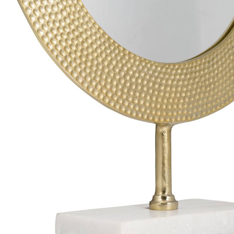 Sagebrook Home Metallic Metal Round Hammered Mirror On Stand Decor