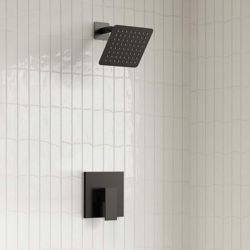 Stainless Steel Rainfall Shower Head, Single-Function Shower Faucet with Pressure-Balanced Valve - Matte Black