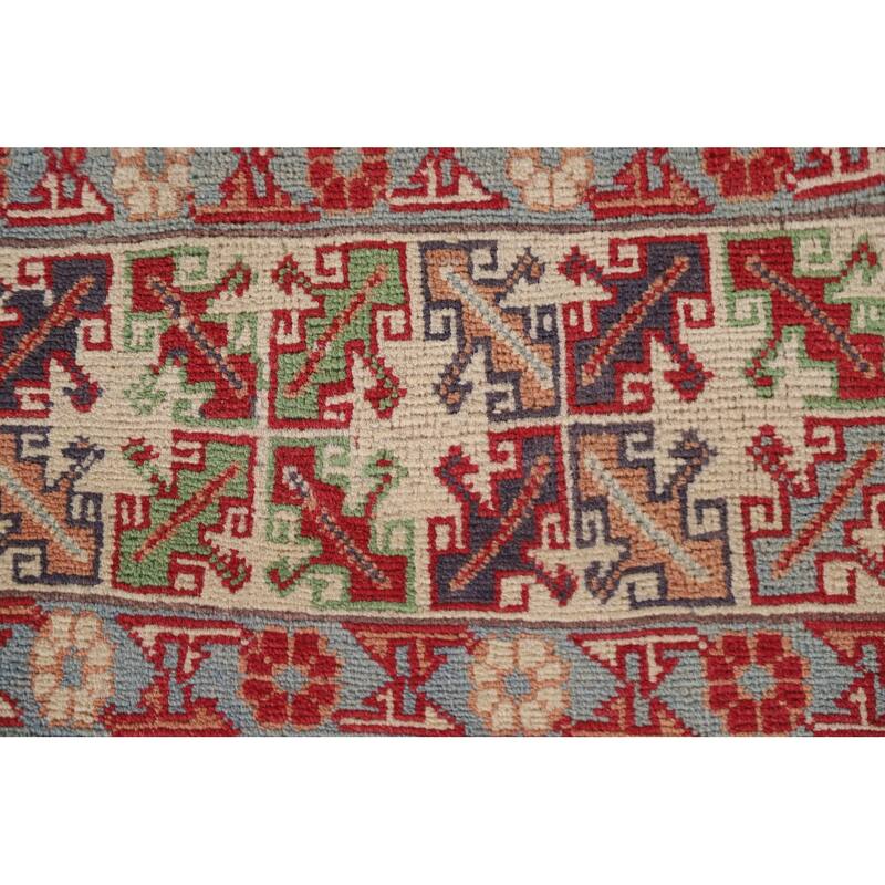 Hand Knotted Oriental 100% Wool Carpet Traditional Geometric Red Kazak Area Rug - 9' 7'' X 6' 4''