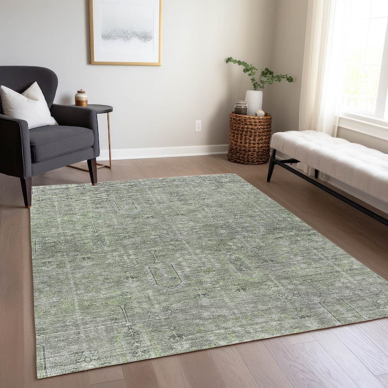 Machine Washable Indoor/ Outdoor Chantille Distressed Traditional Rug