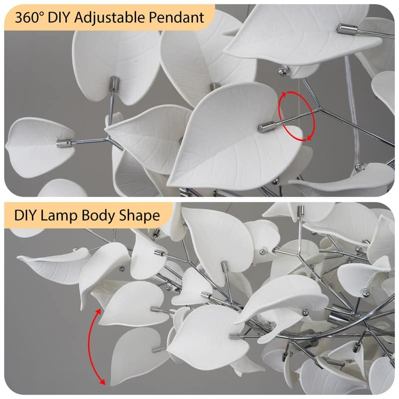KAYLA 31.5" 6-Light Luxury Gold Round Chandelier, Modern Ceramic Leaf Branch