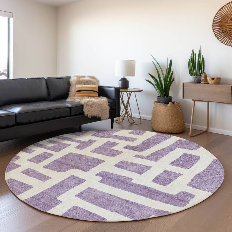 Premium Washable Super Soft Geo Maze Mayfield Rug - Purple - 8' x 8'
