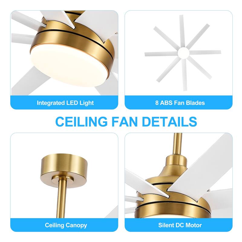 65"/72"/84" Modern LED Ceiling Fan with Light and Remote(8-Blade)