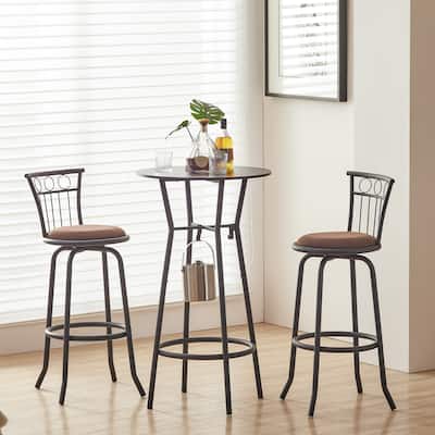Modern Style 3-Piece Dining Set with Round Table and 2 Counter Height Bar Chairs