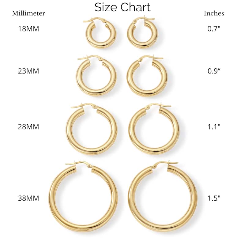 Clover 14k Yellow Gold High-Polish Round Hoop Earrings 4mm