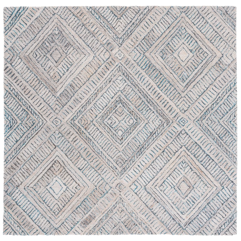 SAFAVIEH Handmade Marquee Ludlow Stripe Rug - 6' Square - Turquoise/Beige