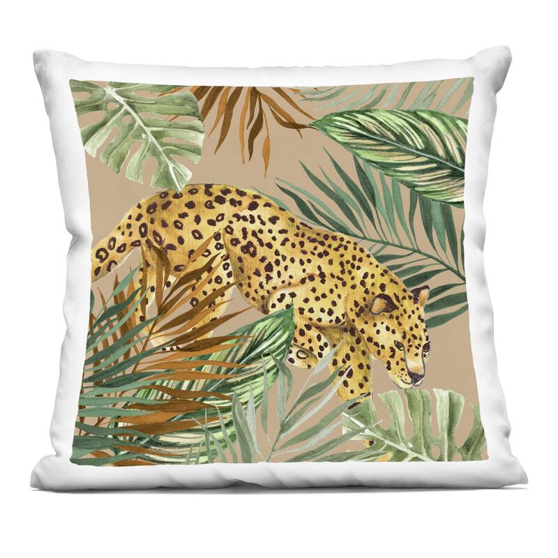 Stupell Palm Leaves Surrounding Leopard Decorative Printed Throw Pillow Design by Janet Tava - Accent - Polyester - Tan - Single