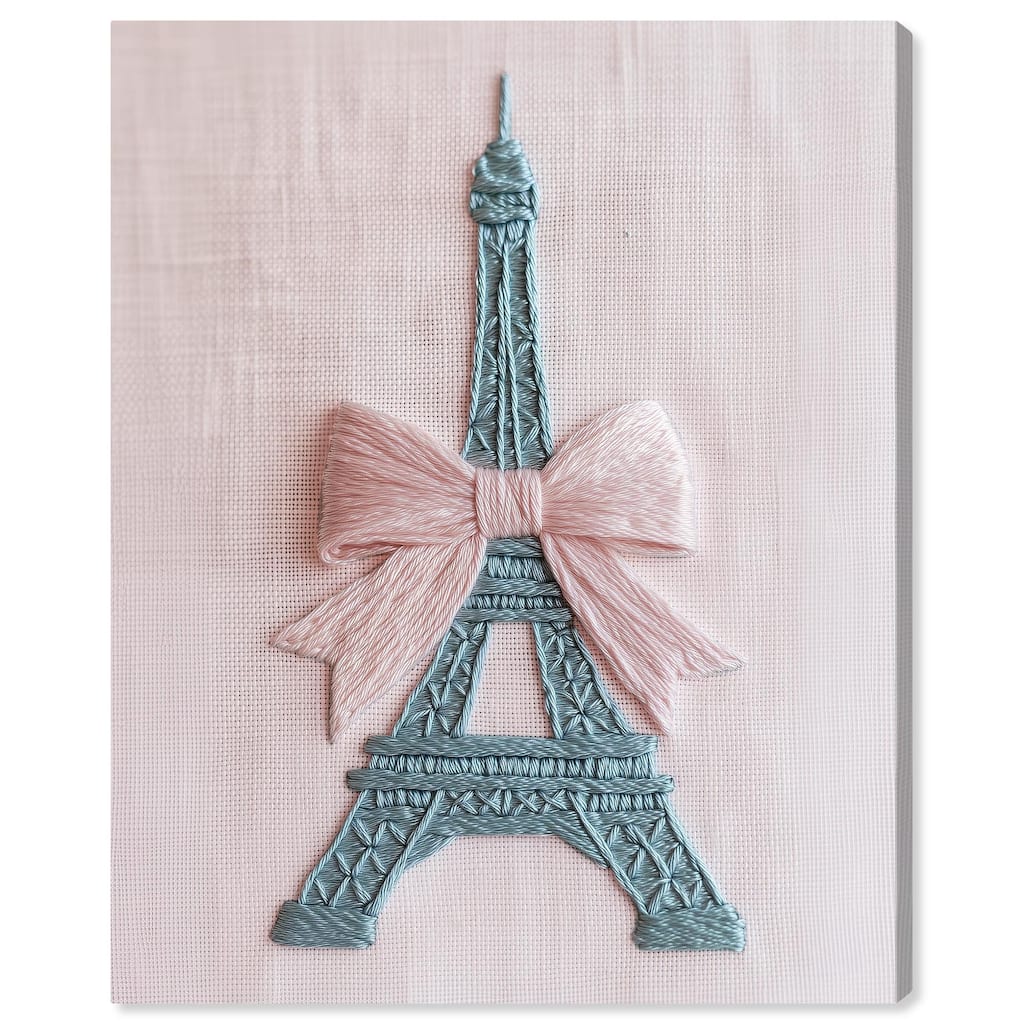 Stitched Eiffel Tower Bow Canvas by Art Remedy, Gallery Wrapped