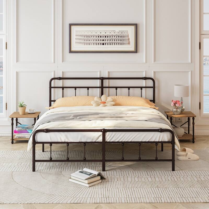 King Size Metal Platform Bed Frame with Victorian Style Wrought Iron-Art Headboard/Footboard,Easy Assembly