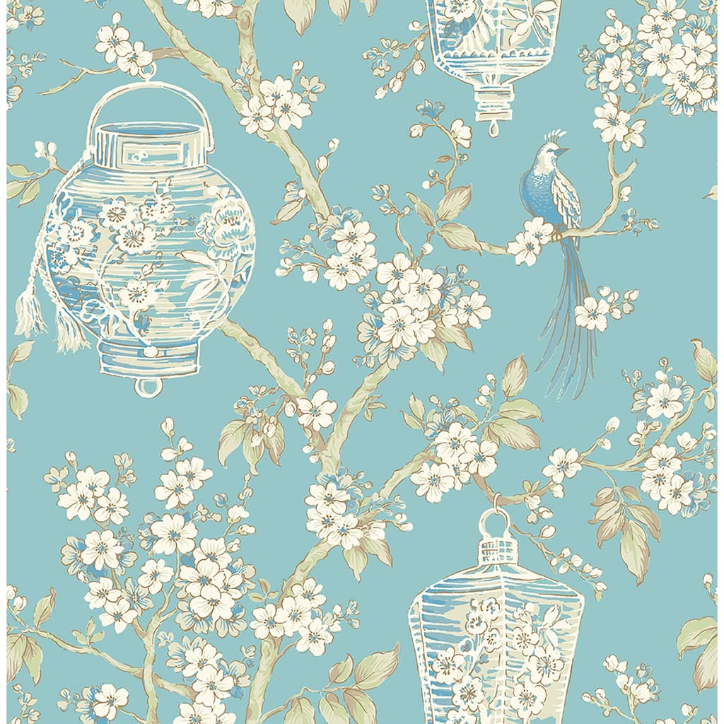 A-Street Prints Serenity Turquoise Lanterns Wallpaper