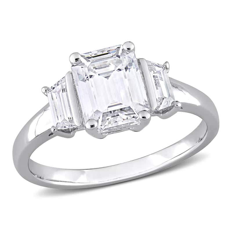 2 1/3ct DEW Created Moissanite Three-Stone Engagement Ring in Sterling Silver