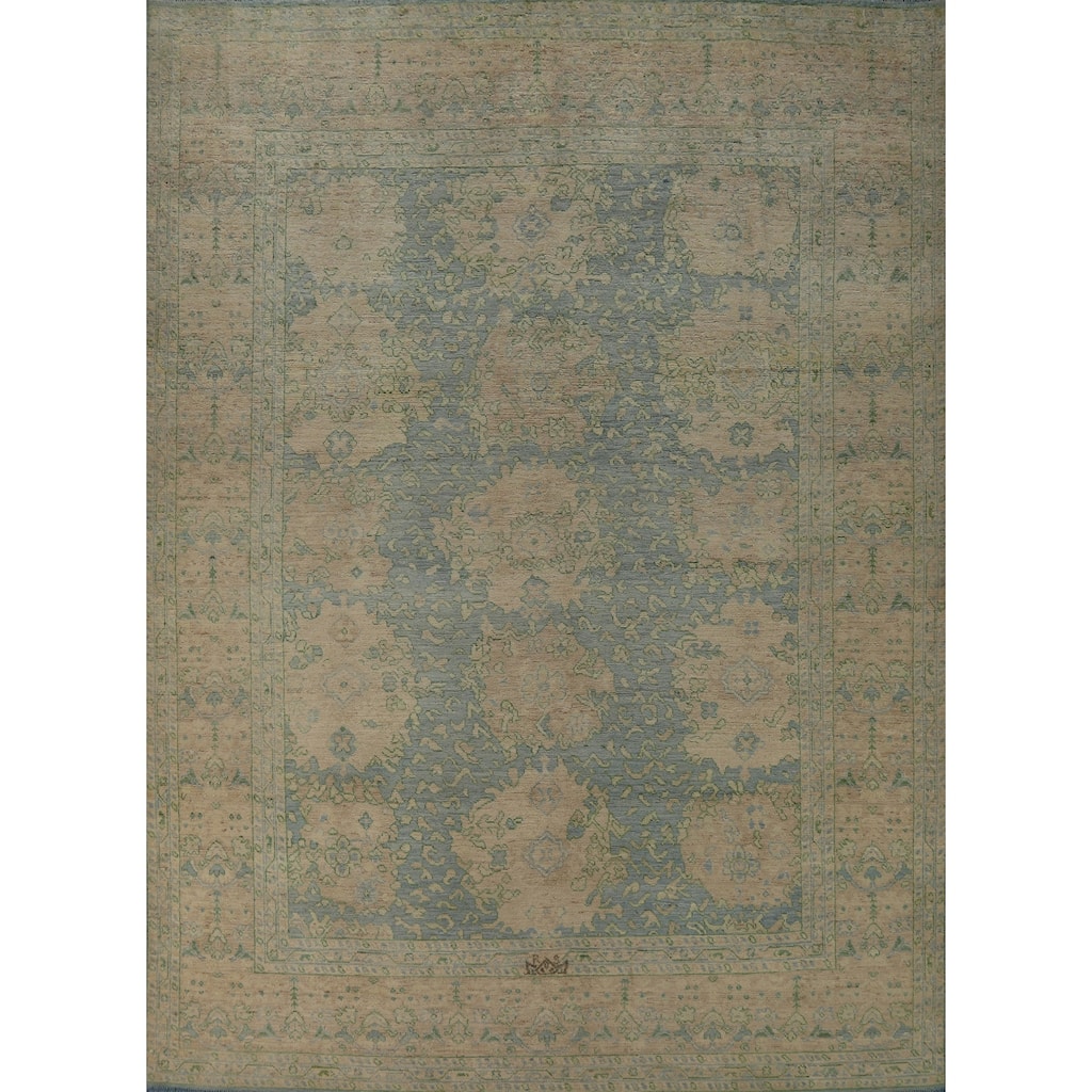 Floral Oushak Turkish Area Rug Hand-Knotted Vegetable Dye Wool Carpet - 7'11"x 9'11"