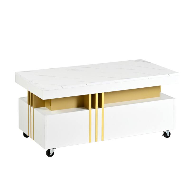 Coffee Table with 2 Storage Drawers, Rectangle Cocktail Table Center Table with Caster Wheel for living Rooms, Offices, Lounges