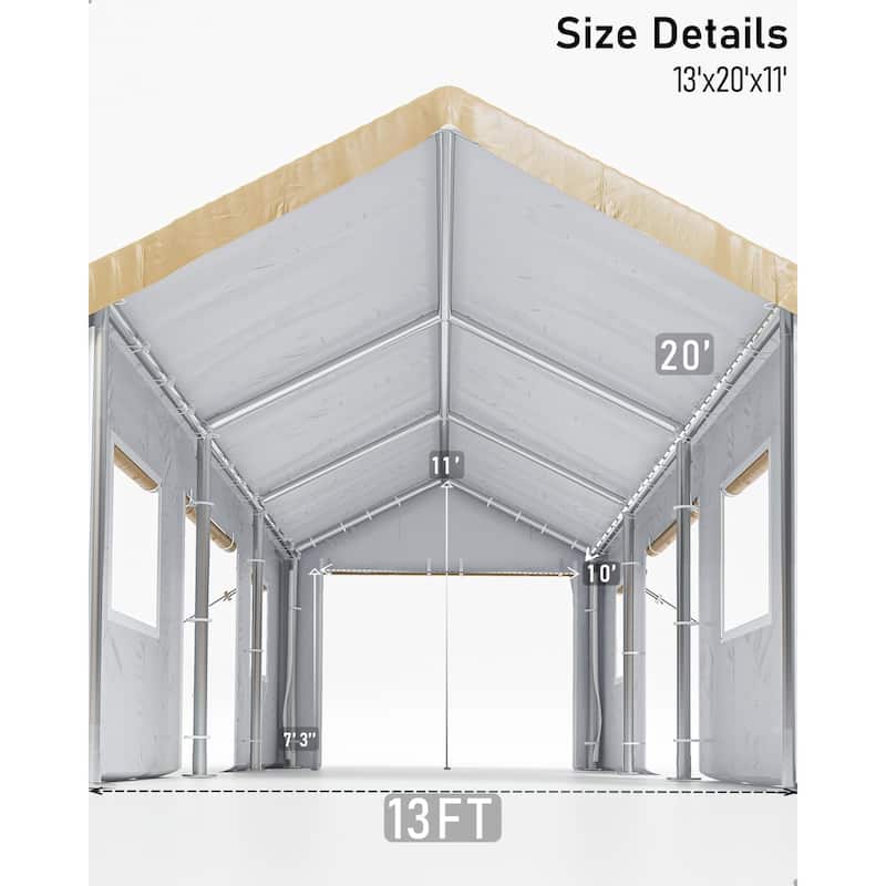 13'x20' Heavy Duty Carport Canopy with Front & Rear Doors