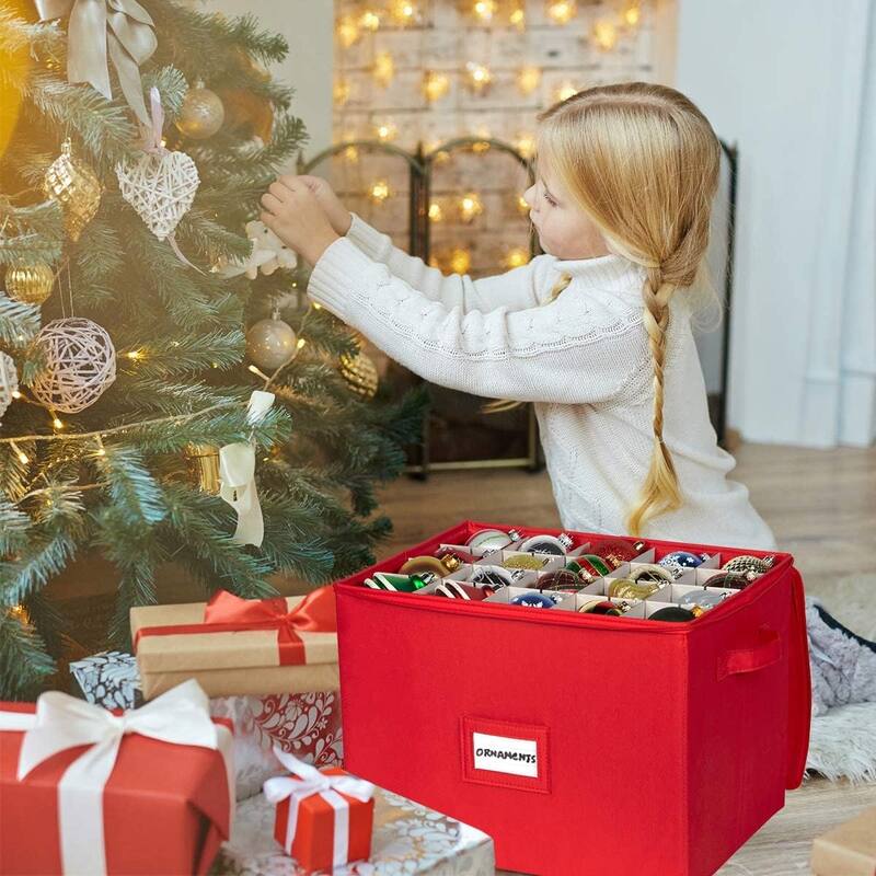 Xmas Ornament Storage Container with Dividers Fits Up to 80-3" Ornaments, Durable 600D, Grey