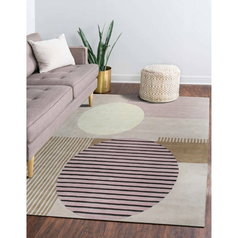 Home Decor Pink Hand-Tufted Wool Modern Rug by EORC Stylish and Vibrant Area Rug for Adding a Contemporary Touch to Your Living