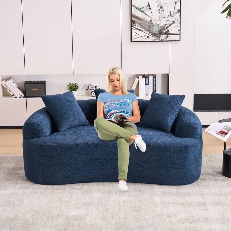 Curved Loveseat Full Compression Sponge 30D Sofa Chenille No-Assembly