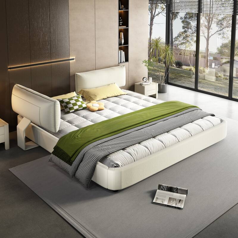 Low Profile King Size Cloud Bed Frame with Movable Headboard, Chenille Platform Bed with Metal/Solid Wood Slat Double Support