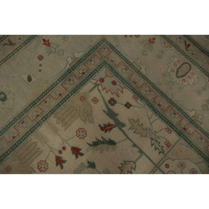 Hand Knotted Oriental 100% Wool Carpet Traditional Floral Beige & Ivories Ziegler Area Rug - 13' 7'' X 9' 9''