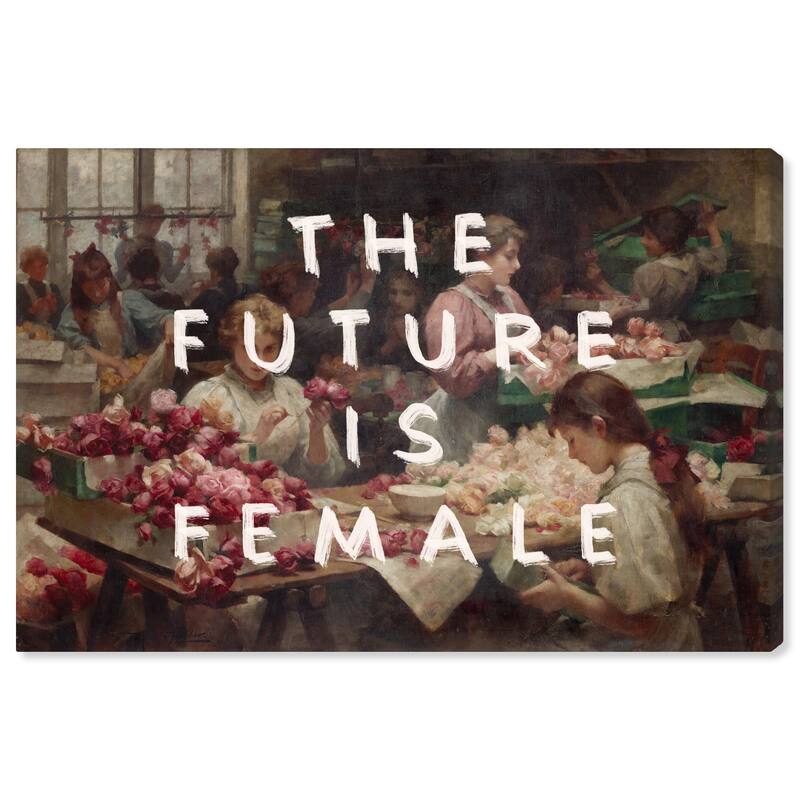 Wynwood Studio Canvas Fashion and Glam The future is Female White and Light Green Shabby Chic Wall Art Canvas Print