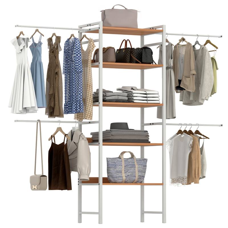 Moasis Garment Rack Heavy Duty Clothes Rack with 4 Expandable Hanging Rods, And Storage Shelves