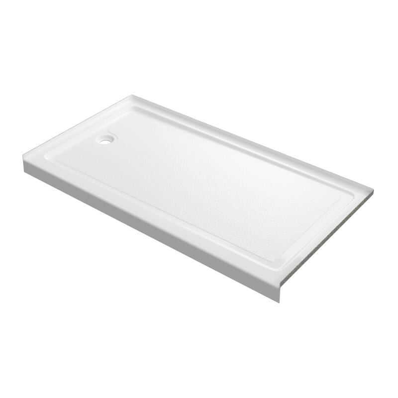 Slip-resistant Acrylic ShowerPan with Raised Edges 60-in Long x 32-in Wide Left White