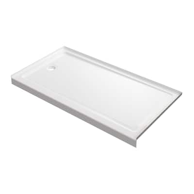 Slip-resistant Acrylic ShowerPan with Raised Edges 60-in Long x 32-in Wide Left White