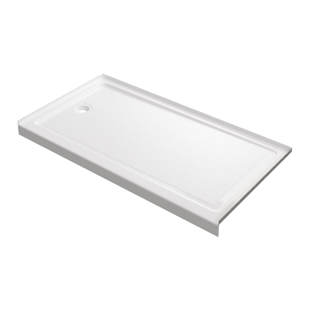 Slip-resistant Acrylic ShowerPan with Raised Edges 60-in Long x 32-in Wide Left White