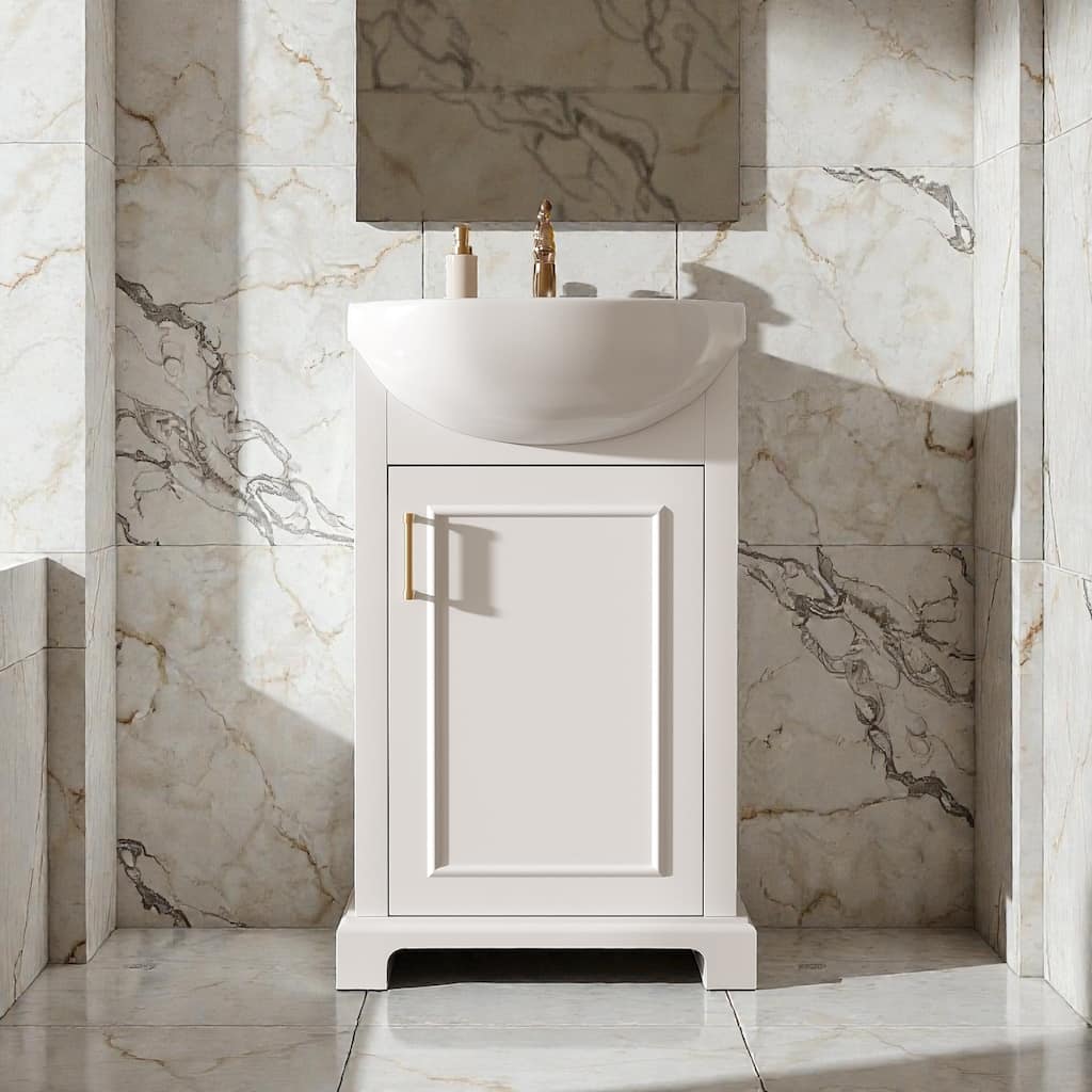 20" Bathroom Vanity with Bulged Ceramic Sink, French Style Freestanding Single Vanity with Soft-Close Door