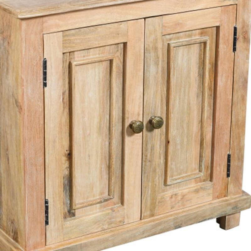 HomeRoots 28" Distressed Natural Solid Wood Nightstand With Storage