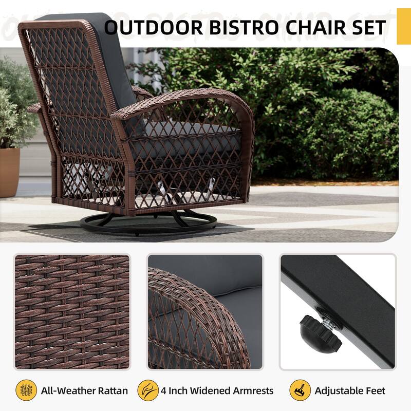 UPHA 5-Piece Patio Outdoor Wicker Swivel Rocking Chair Set with Side Table and Cushions