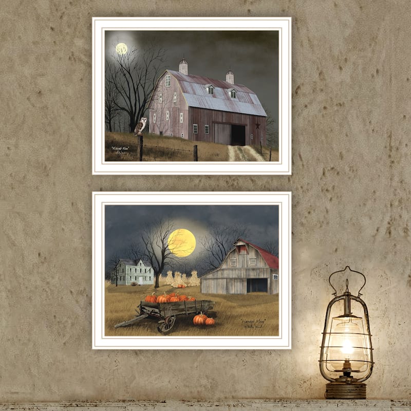 2-Piece Framed Wall Art Set - Autumn Moonlit Nights, White Frame