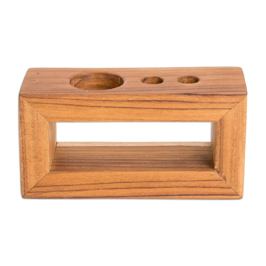 Novica Handmade Minimalist Plan Wood Toothbrush Holder - Brown