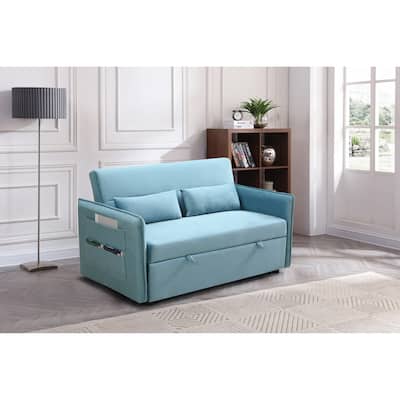 Modern Adjustable Pull Out Sofa Bed with 2 Side Pockets, 2 Pillows