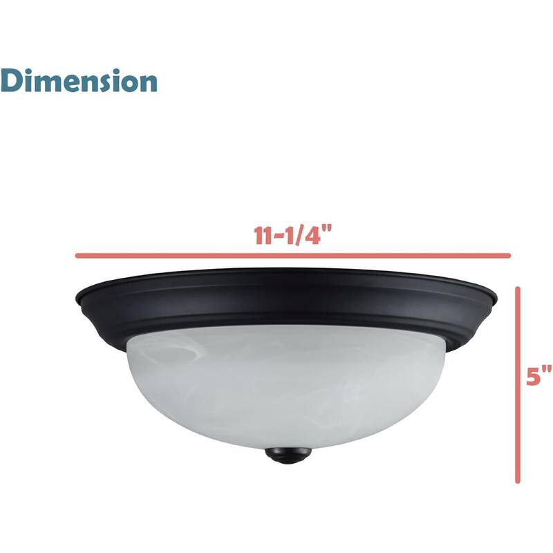Aspen Creative 2-Light Flush Mount Ceiling Light Fixture,Matt Black Finish,White Alabaster Glass Diffuser,11-1/4"Diameter,2PK