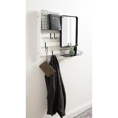 Kate and Laurel Tanner Wall Organizer with Mirror and Hooks