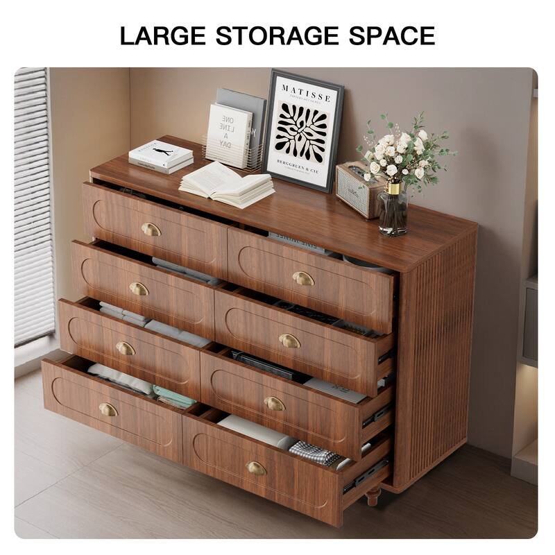 Pocassy 8 Drawer Dresser for Bedroom, Chest of Drawers with Solid Wood Legs