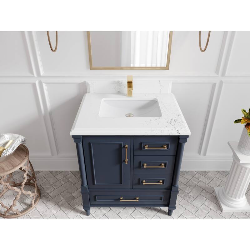 Willow Collections 30 in. W x 22 in. D Aberdeen Single Sink Bathroom Vanity with Countertop - 1.5" Empira White - Hale Navy Blue