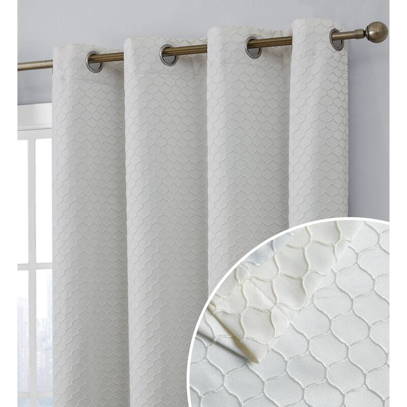 HLC.me Sienna Pattern 100% Complete Blackout Thermal Insulated Double Layer Window Curtain Grommet Panels, Set of 2 - 50 W x 84 L per panel - Set of 2 - Ivory