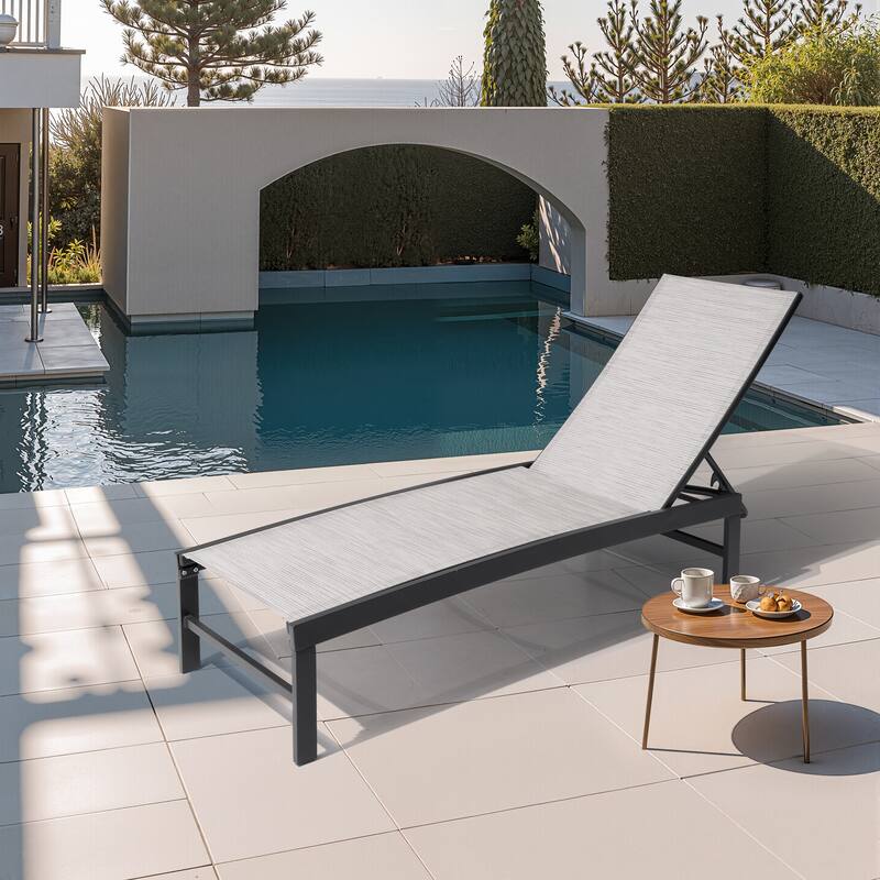 Pellebant Outdoor Patio Adjustable Chaise Lounge Chairs - N/A - LightGrey-Setof1