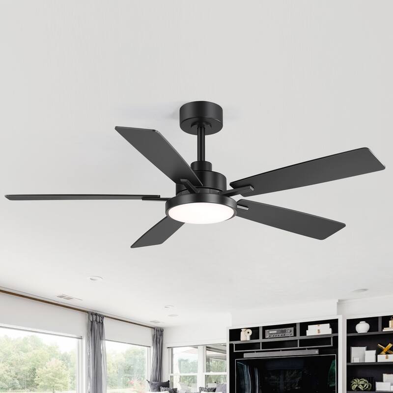 52" Black 5-Blade Integrated LED Ceiling Fan with Light and Remote