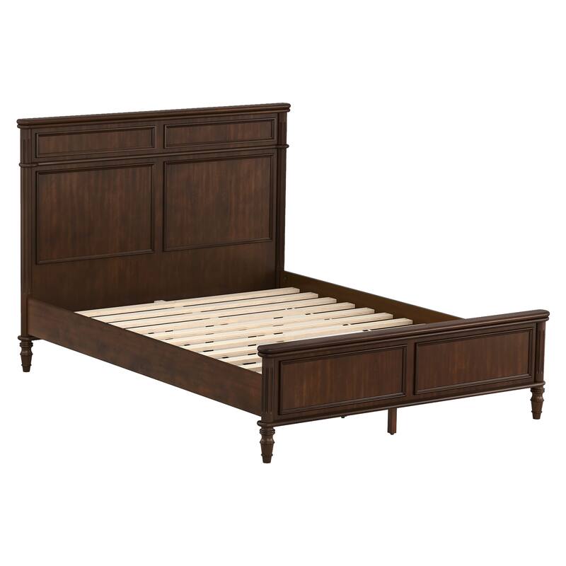 Queen/King Size Classic Wooden Bed Frame with Raised Panel Headboard and Footboard