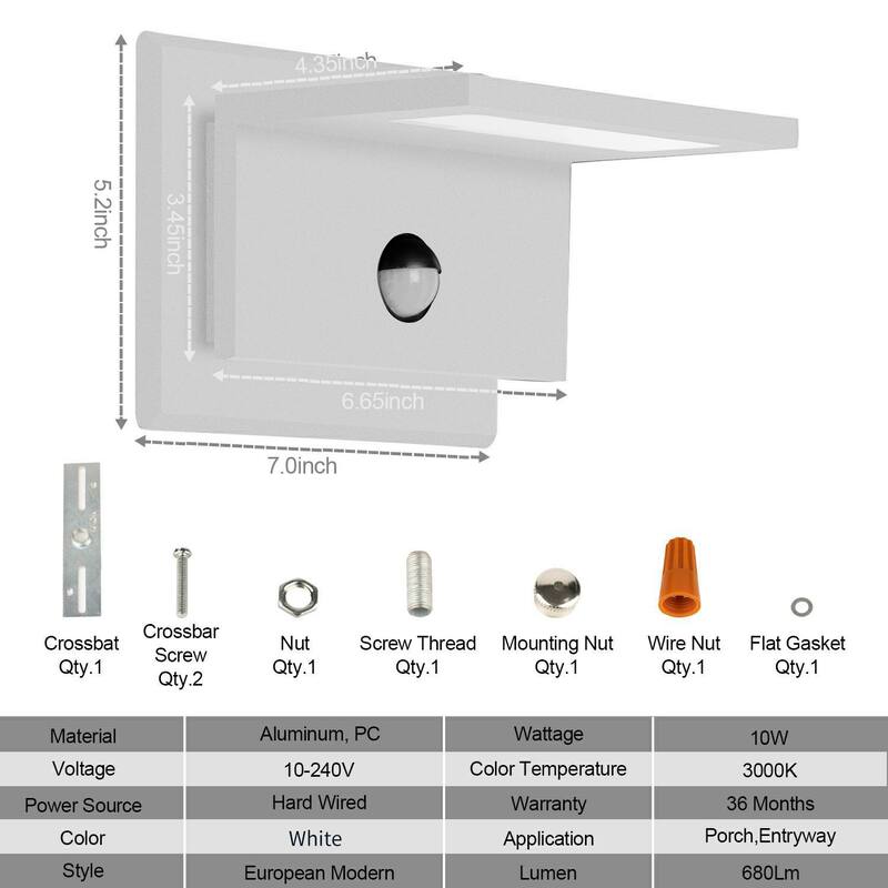 Inowel Wall Light Outdoor LED PIR Sensor Sconce IP54 10W 680Lm