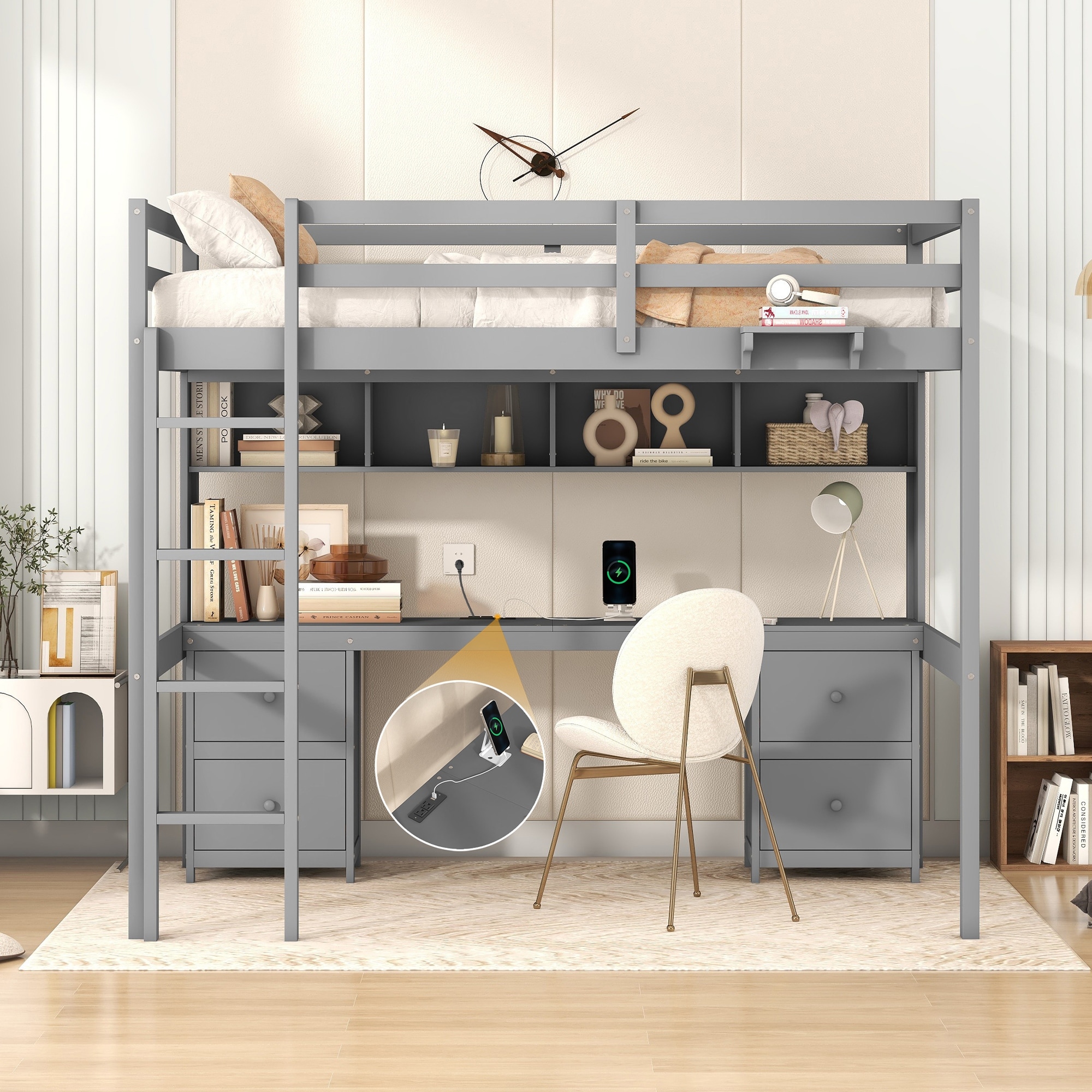 Full size bunk bed with deals desk underneath