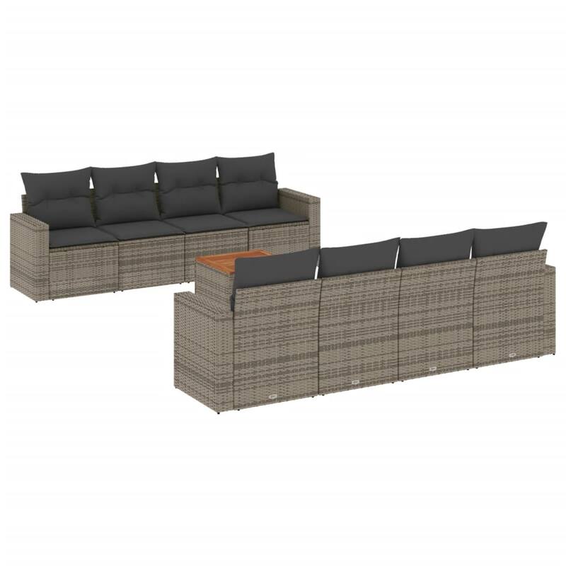 vidaXL Patio Sofa Set with Cushions Outdoor Furniture 9 Piece Poly Rattan - 25.8 x 24.4 x 27.2