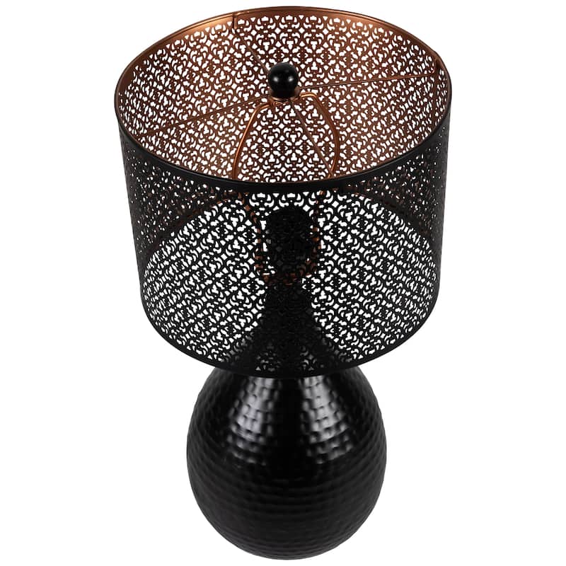 Textured Iron Table Lamp with Laser-Cut Shade - 20" - Black and Copper - 20