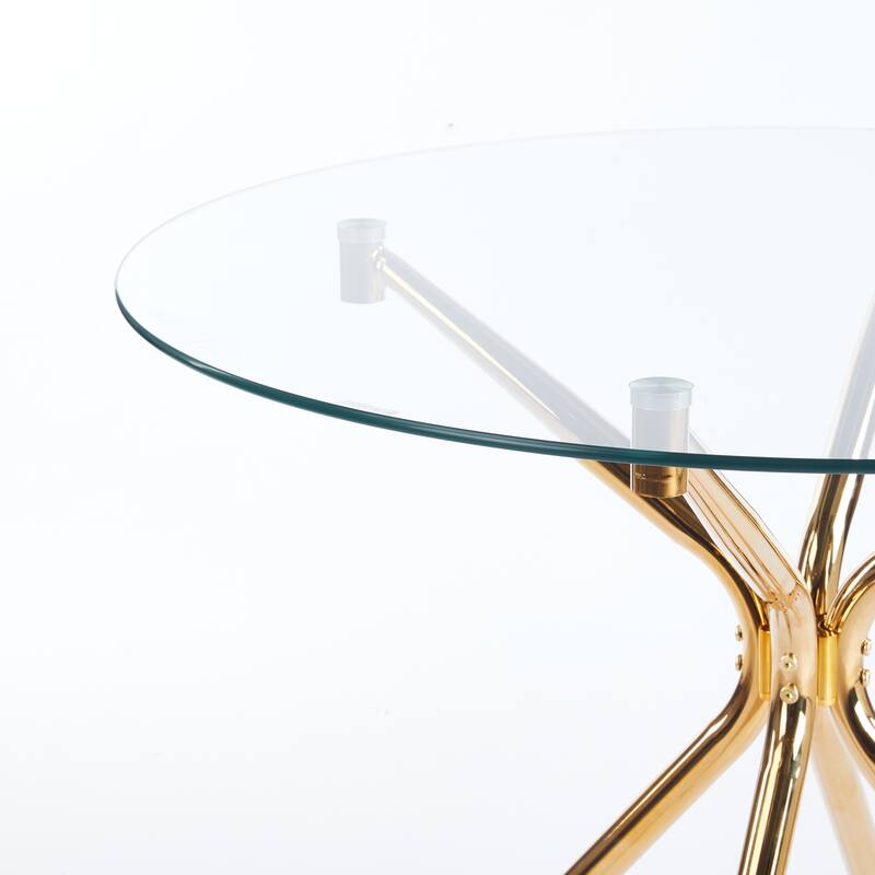 Modern Round Glass Dining Table 2 to 4 Person, Kitchen Table with Tempered Glass Top & Metal Legs for Dining Room, Living Room